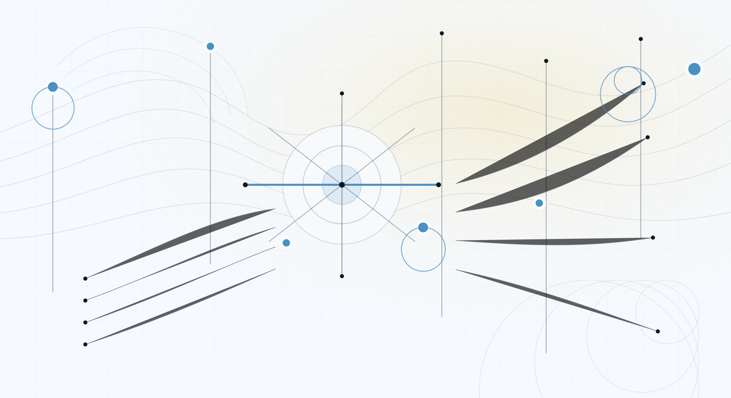 Abstract blue-graphite map of the agent layer above GTM systems
